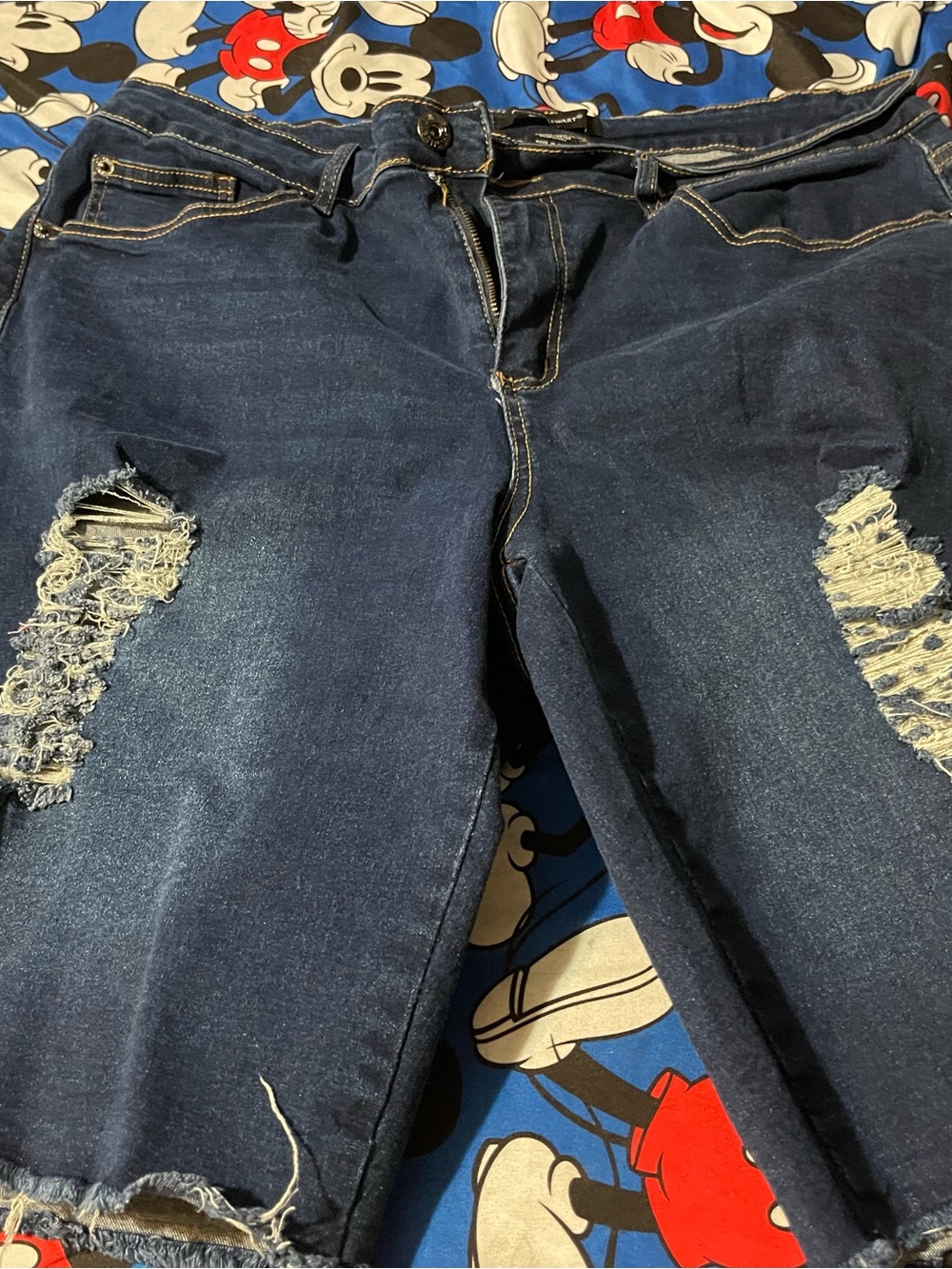 Ashley Stewart Dark Blue Denim Shorts with Gold Stitching